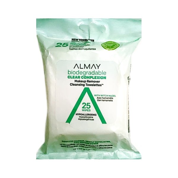 Almay Clear Complexion Makeup Remover Face Cleansing Wipes with Witch Hazel (25 Pack) Hypoallergenic - DollarFanatic.com