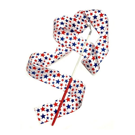 Ankyo Patriotic Ribbon Wand with Red White Blue Stars (4 Ft. Long) Includes Anti - slip Rubber Handle Wand - Dollar Fanatic