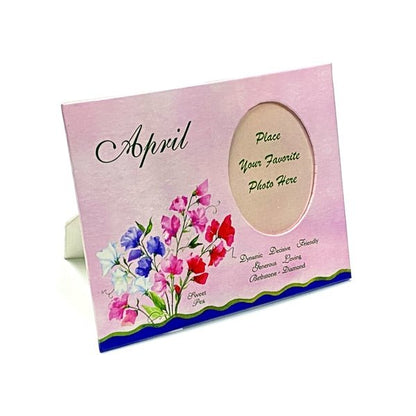 April Birthday Month Picture Frame - Sweet Pea (Holds 2.25" x 3" Photo) Includes Birth Flower, Birthstone, and Personality Traits - Dollar Fanatic