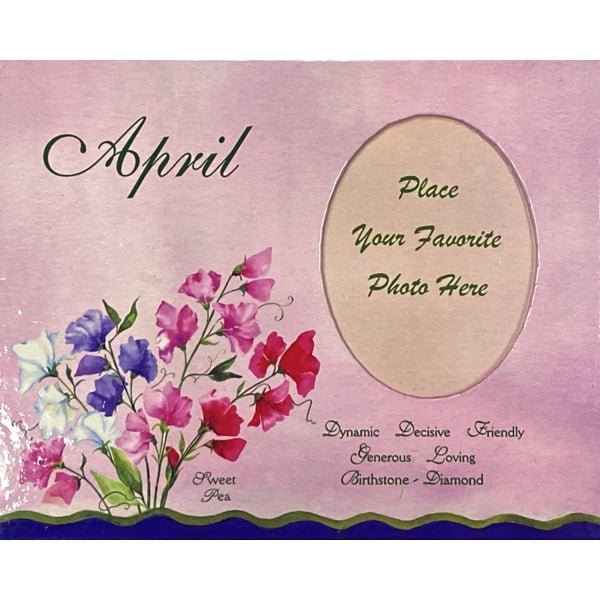 April Birthday Picture Frame - Sweet Pea (Holds 2.25" x 3" Photo) Includes Birth Flower, Birthstone, and Personality Traits - Dollar Fanatic