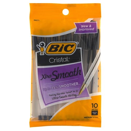 Bic Cristal Xtra Smooth Black Ball Point Ink Pens - Medium (10 Pack) - DollarFanatic.com