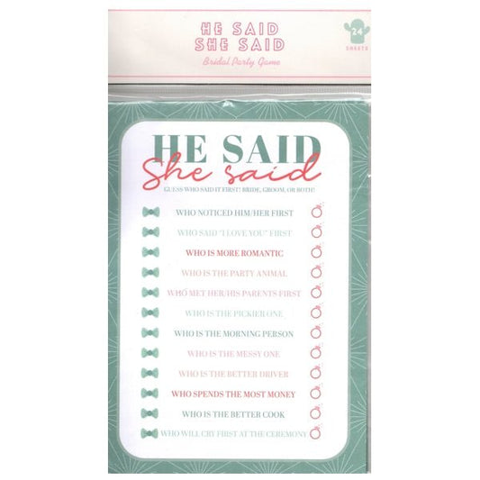 Bridal Party Game - He Said, She Said (24 Sheets) - Dollar Fanatic