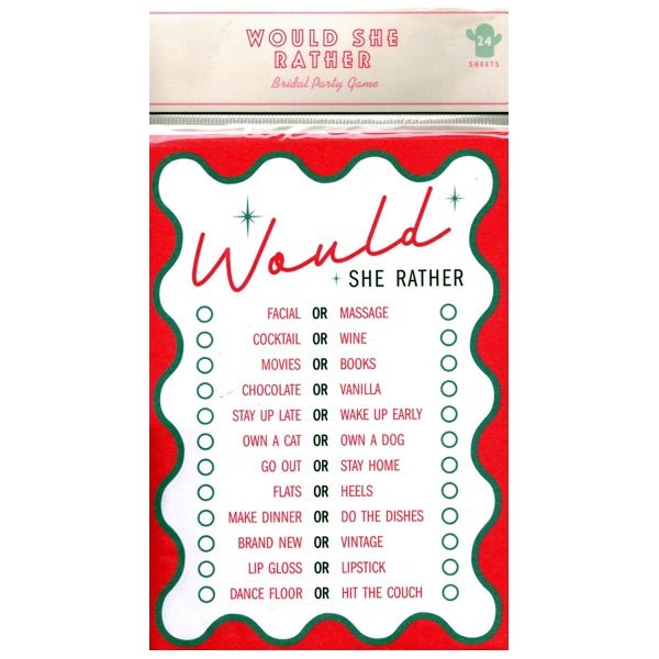 Bridal Party Game - Would She Rather (24 Sheets) - Dollar Fanatic