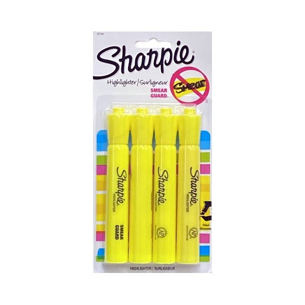 Sharpie Broad Chisel Tip Fluorescent Yellow Highlighter Markers (4 Pack) - Dollar Fanatic