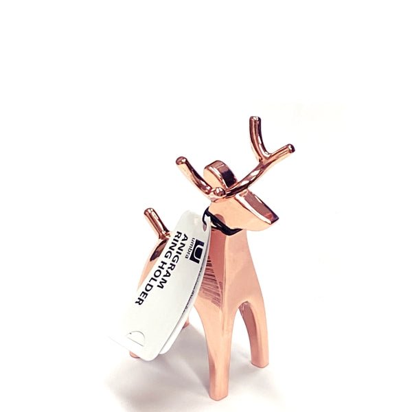 Umbra Copper Jewelry Ring Holder - Reindeer (1.75" x 1.5" x 3") Compact Size, Shiny Copper Finish - Dollar Fanatic